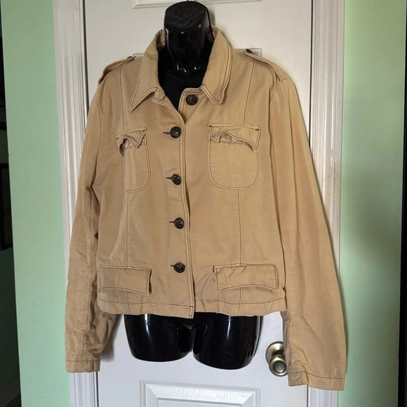 Ralph Lauren Original Polo Jeans Tan Denim Crop Jacket 100% Cotton Fall Size XL - Picture 1 of 7